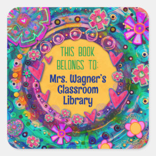 Boek behoort tot Floral Custom Floral Teacher Squa Vierkante Sticker