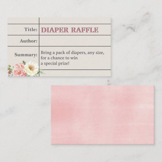 Boek Bibliotheek Baby Meisje Douche Luier Raffle T Informatiekaartje (Voorkant / Achterkant)