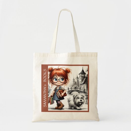 Boek Bibliotheek Meisje school hobby kleurrijk sch Tote Bag (Voorkant)