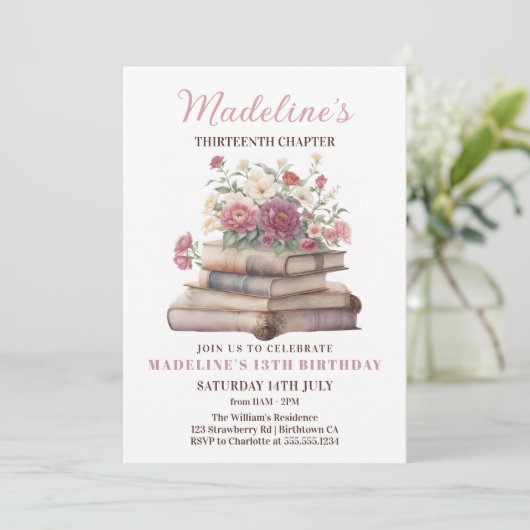 Boek bloemenmeisje verjaardag kaart (Staand voorkant)