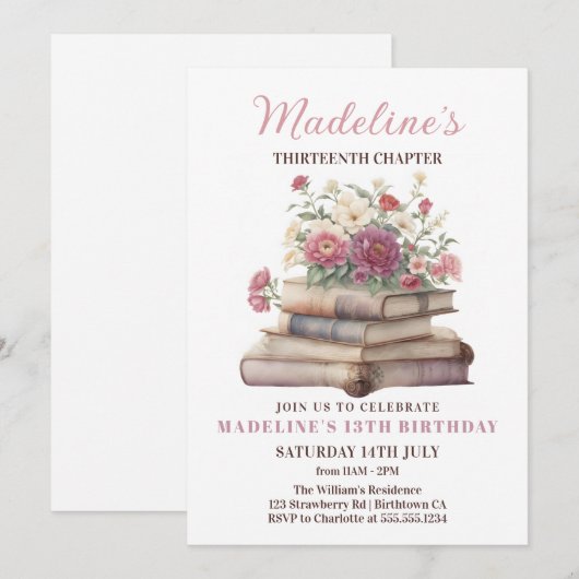 Boek bloemenmeisje verjaardag kaart (Voorkant / Achterkant)