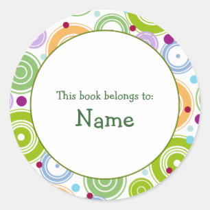 Boek bord met retro design - aanpasbaar ronde sticker