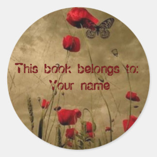 Boek bord sticker, bloem en vlinder ronde sticker