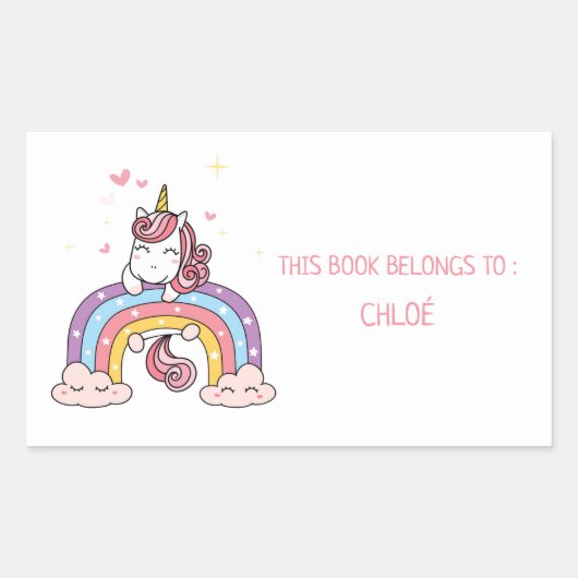 BOEK BORD: UNICORN + RAINBOW RECHTHOEKIGE STICKER (Voorkant)