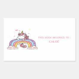 BOEK BORD: UNICORN + RAINBOW RECHTHOEKIGE STICKER
