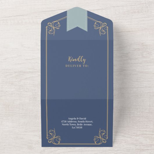 Boek bruiloft bibliotheek thema Hoesje & RSVP All In One Uitnodiging (Buitenkant)