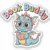Boek Buddy Schattige Lezende Draak Sticker (Voorkant)