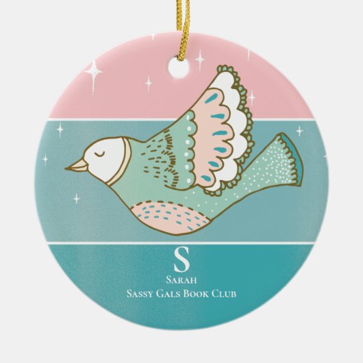 Boek Club Groepsvergadering Monogram Lezer Keramisch Ornament (Voorkant)