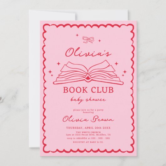 Boek Club Hand getrokken boek Baby shower Kaart (Voorkant)
