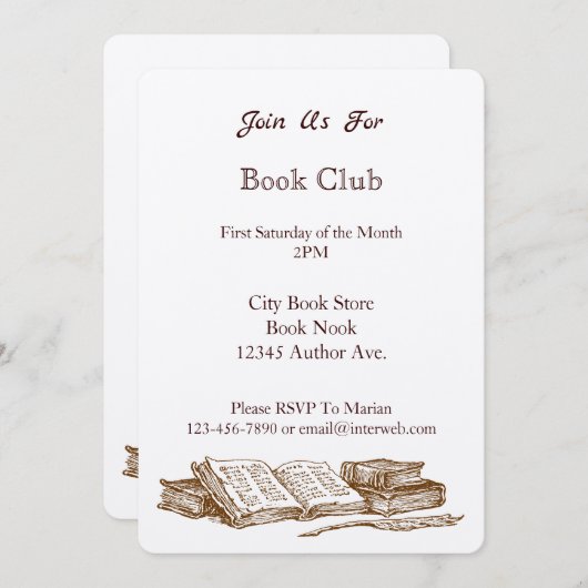 Boek Club  Kunst Aangepaste Uitnodigingen (Voorkant / Achterkant)