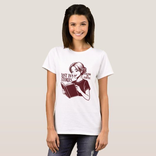 Boek & Coffee Vrouw T-Shirt – Knus Lezen (Voorkant volledig)