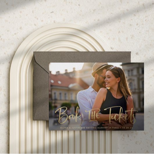 Boek de Tickets Faux Gold Wedding Save the Date Aankondigingskaart