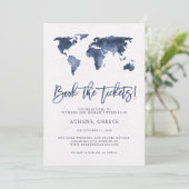 Boek de Tickets | Wereldkaart Blue Save the Date (Staand voorkant)