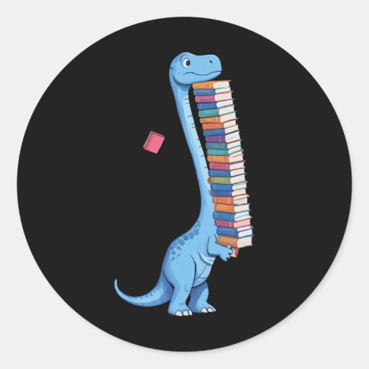 Boek Dragende Dinosaurus Leest Dino  Ronde Sticker (Voorkant)