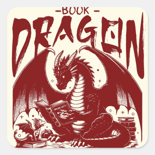 boek Dragon Bookish Fantasy Reader Vierkante Sticker (Voorkant)