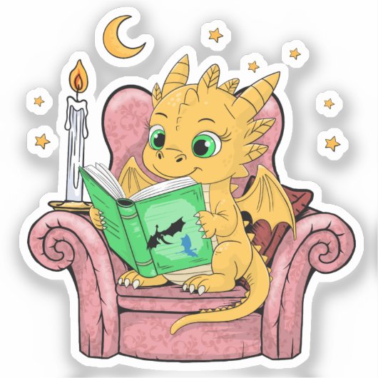 Boek Dragon Fantasy Reader Boekliefhebber Sticker (Voorkant)