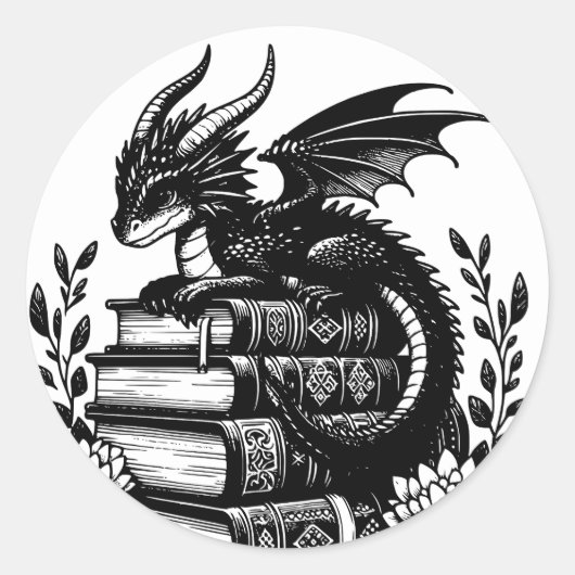 Boek Dragon Fantasy Reader Bookish Boekenliefhebbe Ronde Sticker (Voorkant)