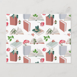 Boek- en bibliotheekleespatroon met botanische the feestdagenkaart