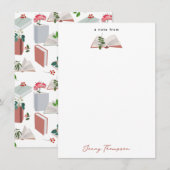 Boek- en bibliotheekleespatroon met botanische the notitiekaartje (Voorkant / Achterkant)