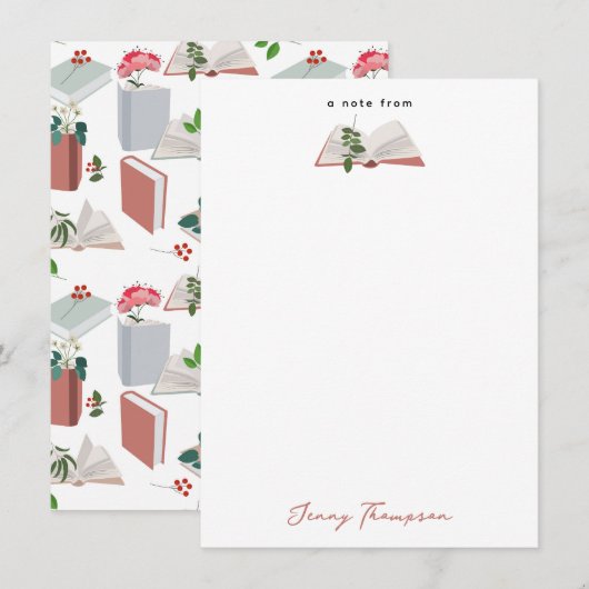 Boek- en bibliotheekleespatroon met botanische the notitiekaartje (Voorkant / Achterkant)