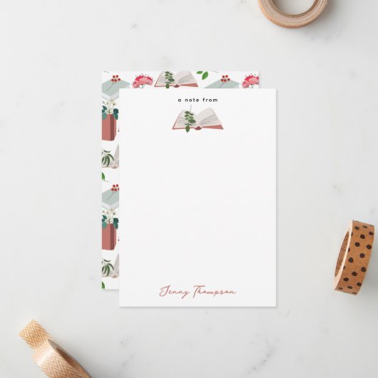 Boek- en bibliotheekleespatroon met botanische the notitiekaartje (Voorkant / Achterkant in situ)