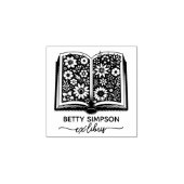  boek en bloemen Custom ex libris stempel (Afrduk)