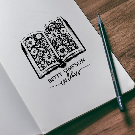  boek en bloemen Custom ex libris stempel