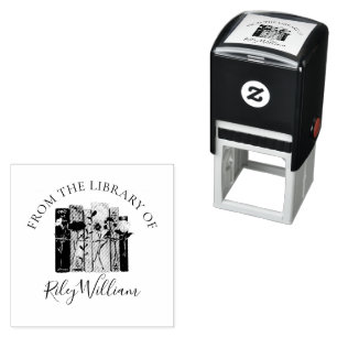 Boek- en bloemenexlibris sticker zelfinktende stempel