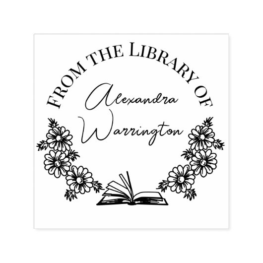 Boek en Botanische Daisies #1 Bibliotheek Script N Zelfinktende Stempel (Design)