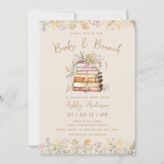 Boek en Brunch Bloemen Bruids Douche Uitnodiging (Voorkant)