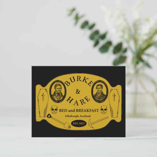 Boek en hare-bed en ontbijt briefkaart (Staand voorkant)