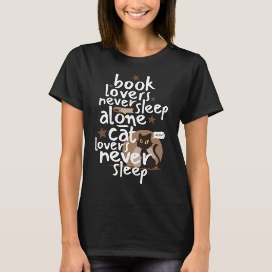 Boek en Kat Liefhebbers Slaap Grappig T-shirt (Voorkant)