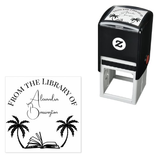 Boek en palmbomen #1 Bibliotheekscriptnaam Zelfinktende Stempel (In situ)