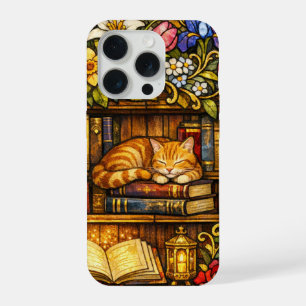 Boek- en Slaapkat Liefhebbers Nep Gebrandschilderd iPhone 15 Pro Case