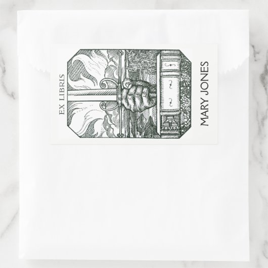 Boek en zwaard Bookplate Rechthoekige Sticker (Tas)