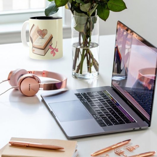 boek esthetiek met hartkaart & botanisch tweekleurige koffiemok