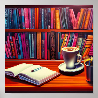 Boek esthetische boeken en koffie poster
