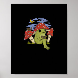 Boek Fan Kikker Met Paddenstoelen Hoed Cottagecore Poster