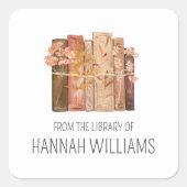 Boek Flower Brown uit de bibliotheek van Bookplate Vierkante Sticker (Voorkant)