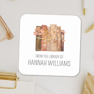 Boek Flower Brown uit de bibliotheek van Bookplate Vierkante Sticker
