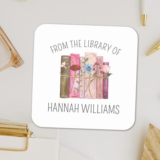 Boek Flower Pink uit de bibliotheek van Bookplate Vierkante Sticker