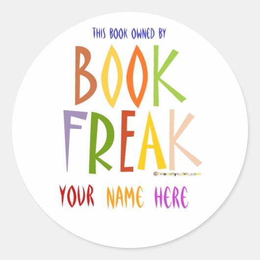 Boek Freak Bookplate Ronde Sticker (Voorkant)