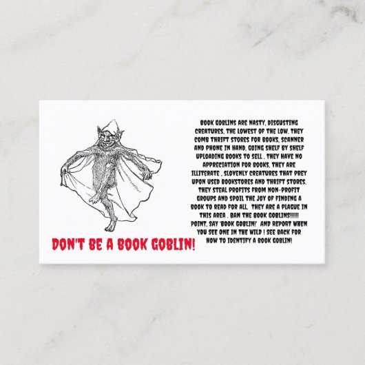 Boek Goblin Kaart Visitekaartje (Voorkant)