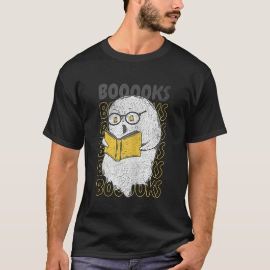 Boek Grappige Ghost Reading Pun Spooky Halloween L T-shirt (Voorkant)