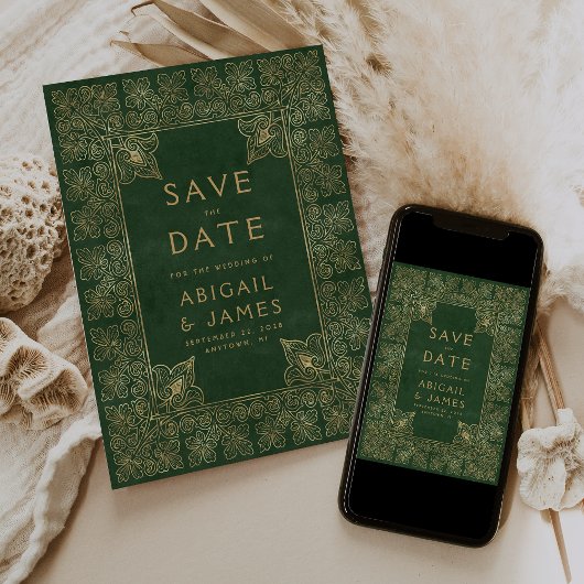 boek Green Gold Wedding Save the Date Kaart