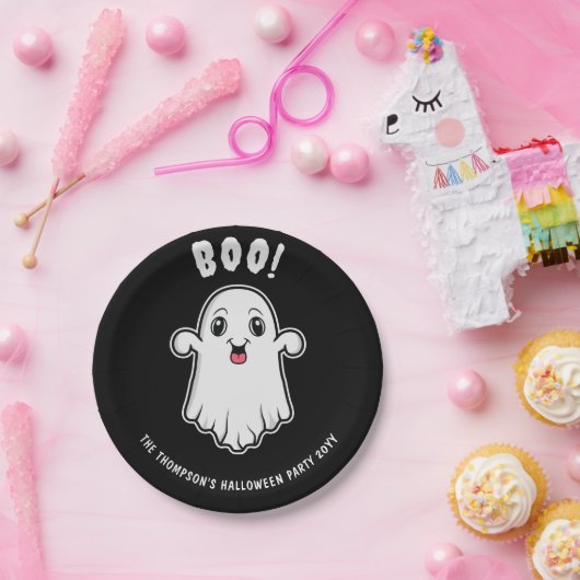 Boek Halloween Ghost Custom Text Zwart-Wit Papieren Bordje (Feest)