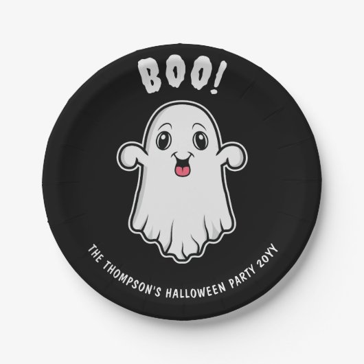 Boek Halloween Ghost Custom Text Zwart-Wit Papieren Bordje (Voorkant)