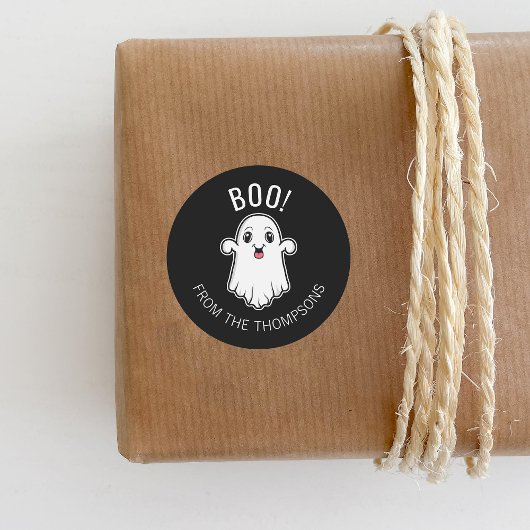 Boek Halloween Ghost Custom Text Zwart-Wit Ronde Sticker