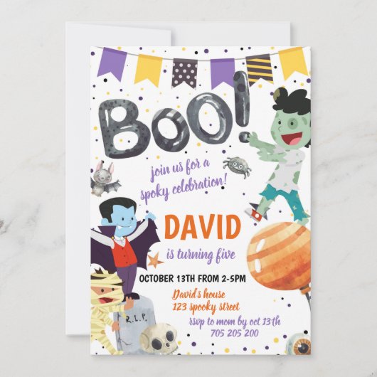 Boek Halloween Kids Verjaardagsfeest Spooky Kostuu Kaart (Voorkant)