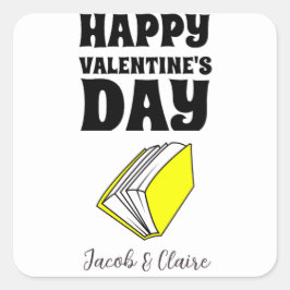 boek, Happy valentines day personaliseer naam Vierkante Sticker